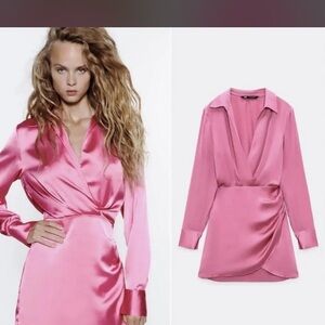 Zara Pink Satin Wrap Dress